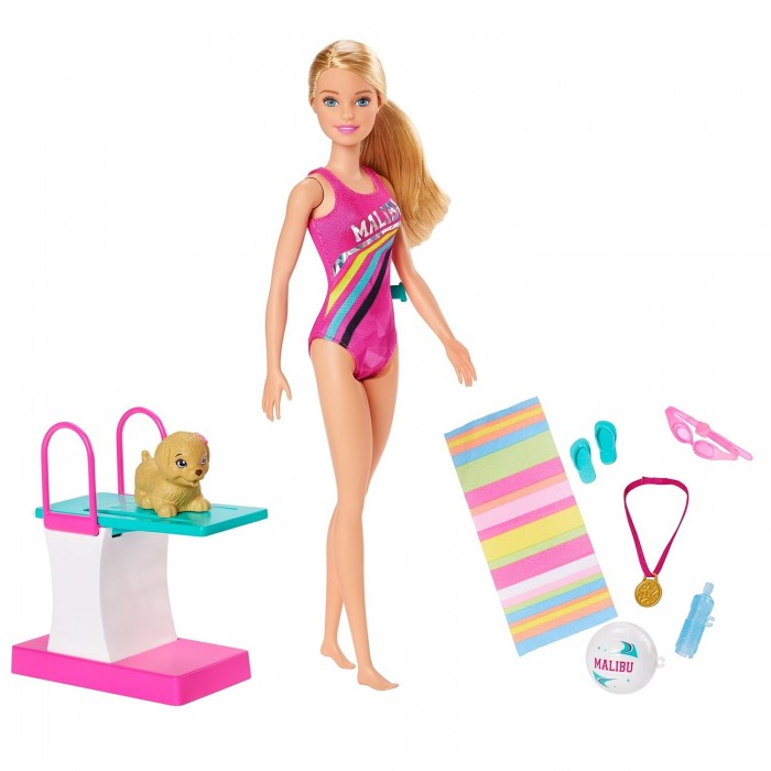 Набор игровой Barbie Чемпион по плаванию GHK23 Барби надувной спортивный набор intex водное поло ворота оранжевые 2 якорных мешка мяч