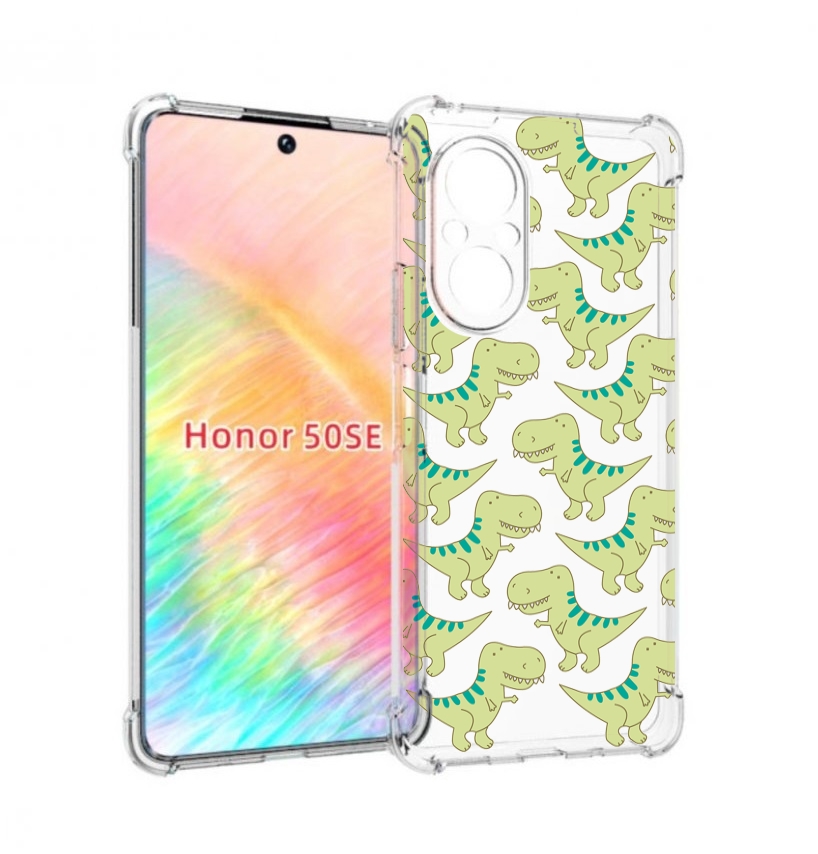 

Чехол бампер MyPads зеленые-динозаврики для Honor 50 SE противоу, Прозрачный, Tocco