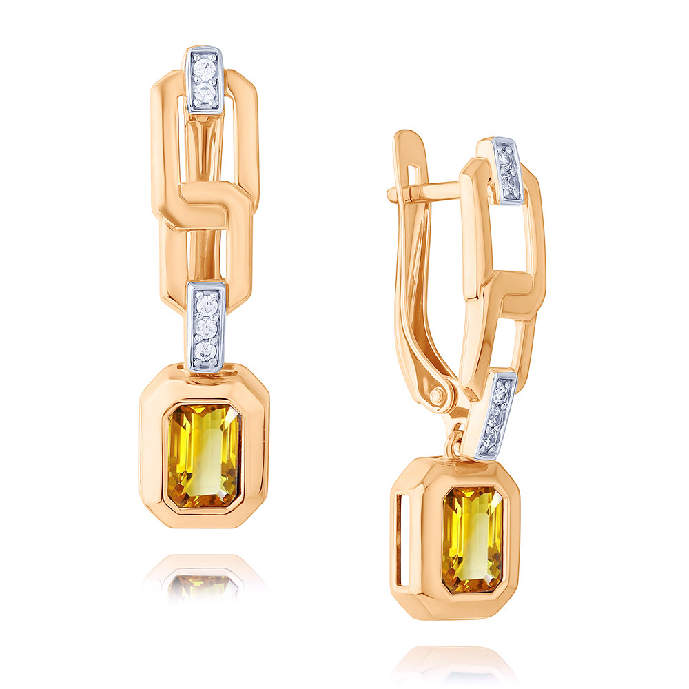 

Серьги подвески из красного золота ADAMAS 24041020/01-А50Д-664, цитрин/фианит, 24041020/01-А50Д-664