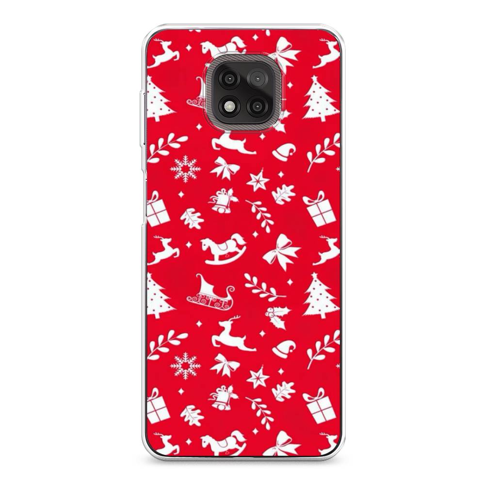 

Чехол на Motorola Moto G Power 2021 "Красный новогодний фон", Красный;белый, 242750-5