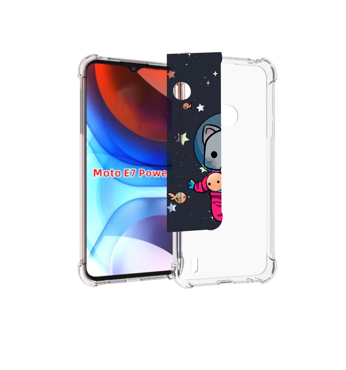 

Чехол MyPads котик-с-рыбкой-в-космосе для Motorola Moto E7 Power, Прозрачный, Tocco