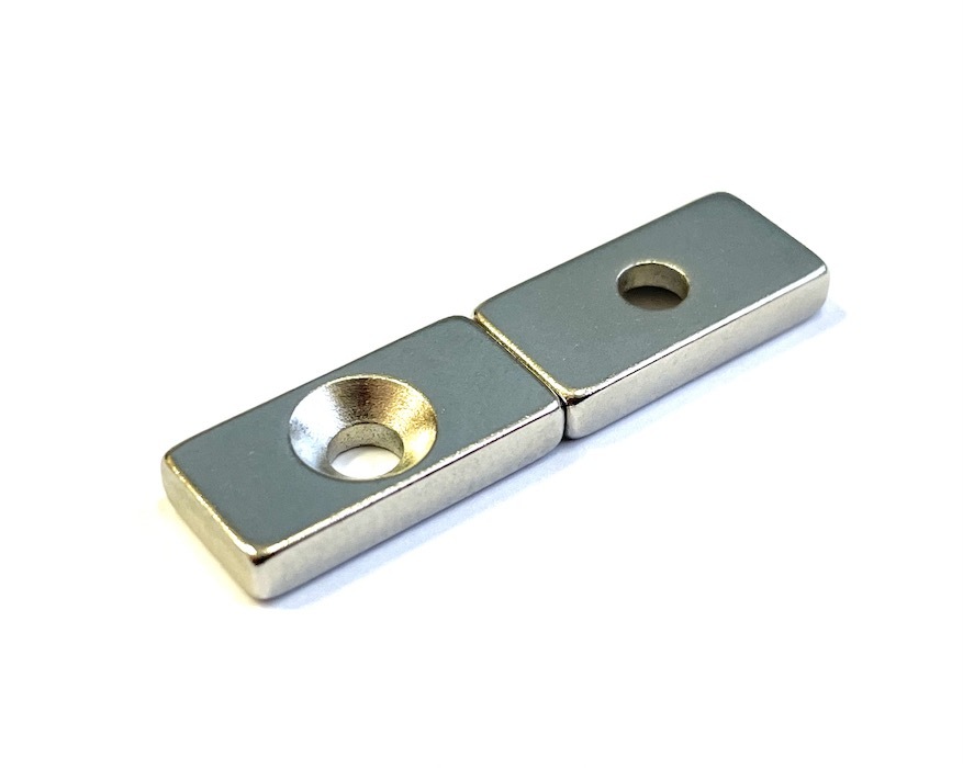Неодимовый магнит 16х8х3 мм с зенковкой - 4шт, N38, никель, блок MagElem ME07384