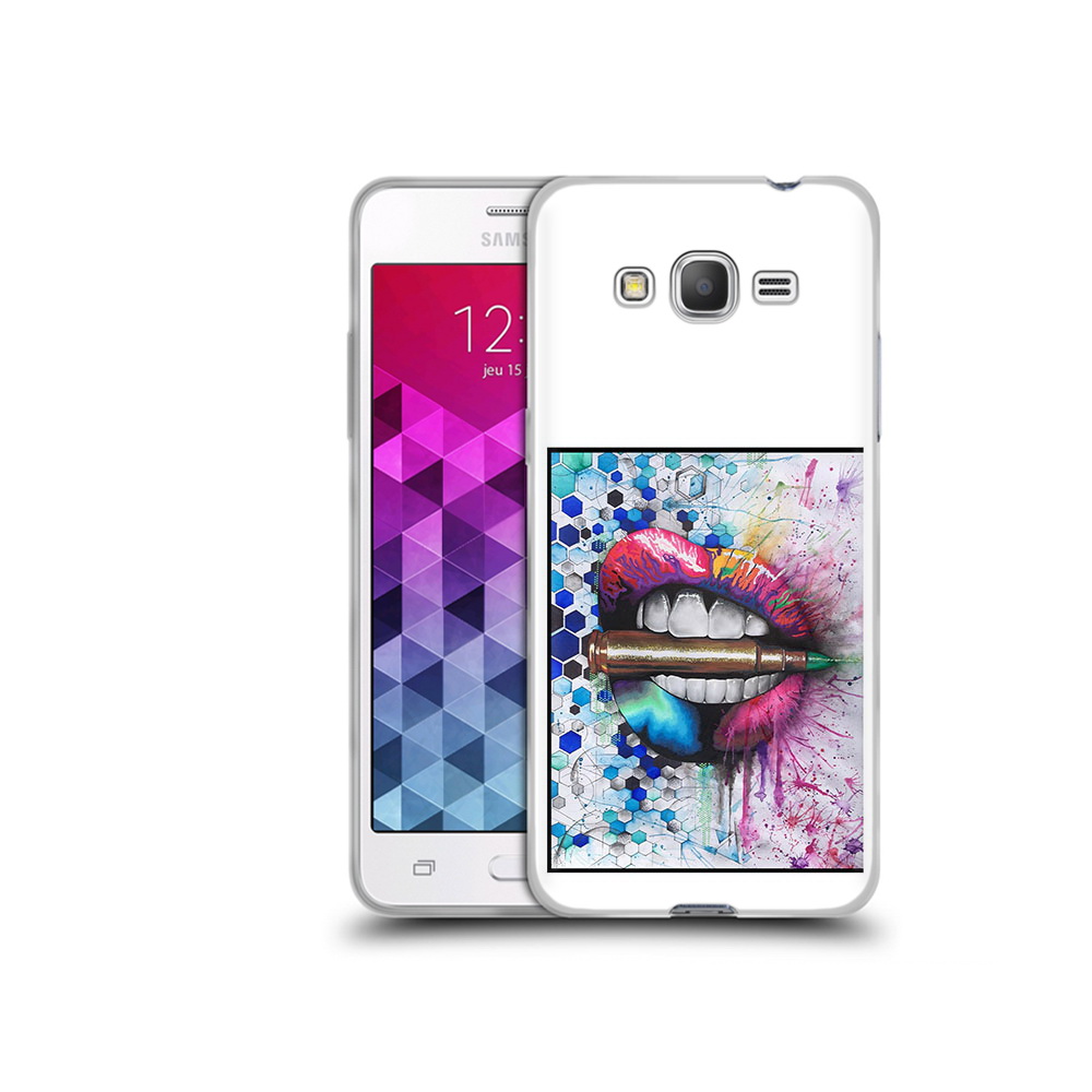 

Чехол MyPads Tocco для Samsung Galaxy Grand Prime разноцветные губы с пулей, Прозрачный, Tocco