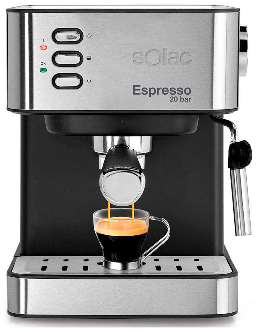 Рожковая кофеварка Solac Espresso 20 Bar серебристая, черная кофеварка solac espresso 20 bar