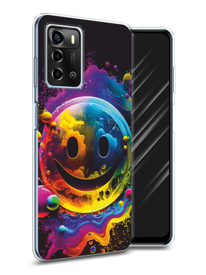 

Чехол Awog на ZTE Blade A72/V40 Vita "Кислотный смайл", Фиолетовый;желтый;синий, 135650-1