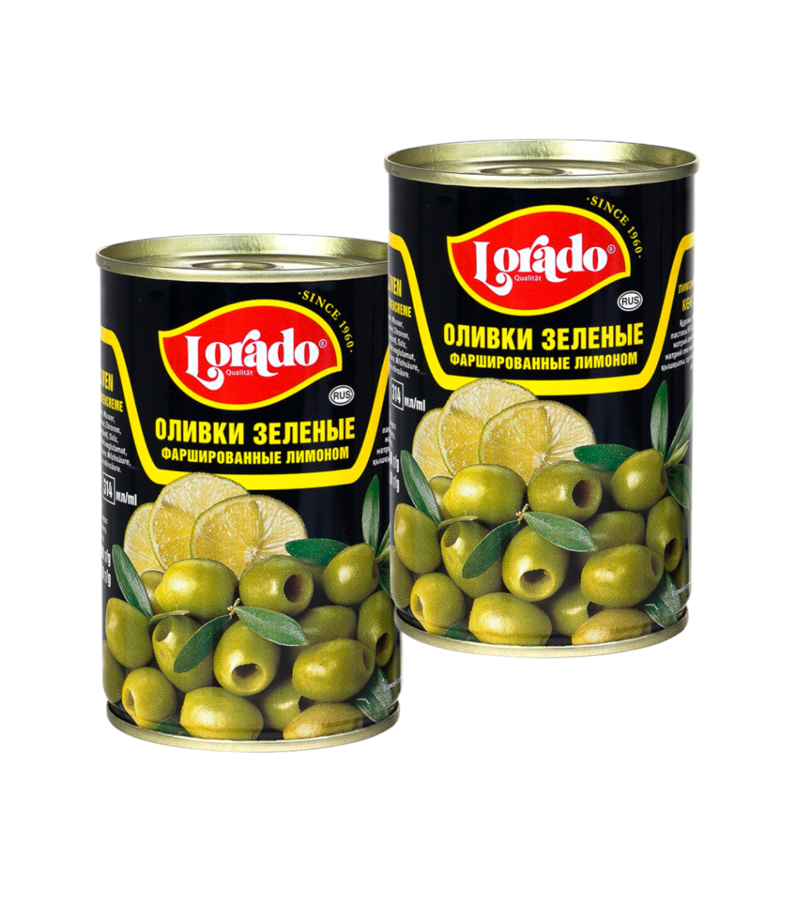Оливки зеленые фаршированные лимоном, Lorado, 2 шт. по 314 мл