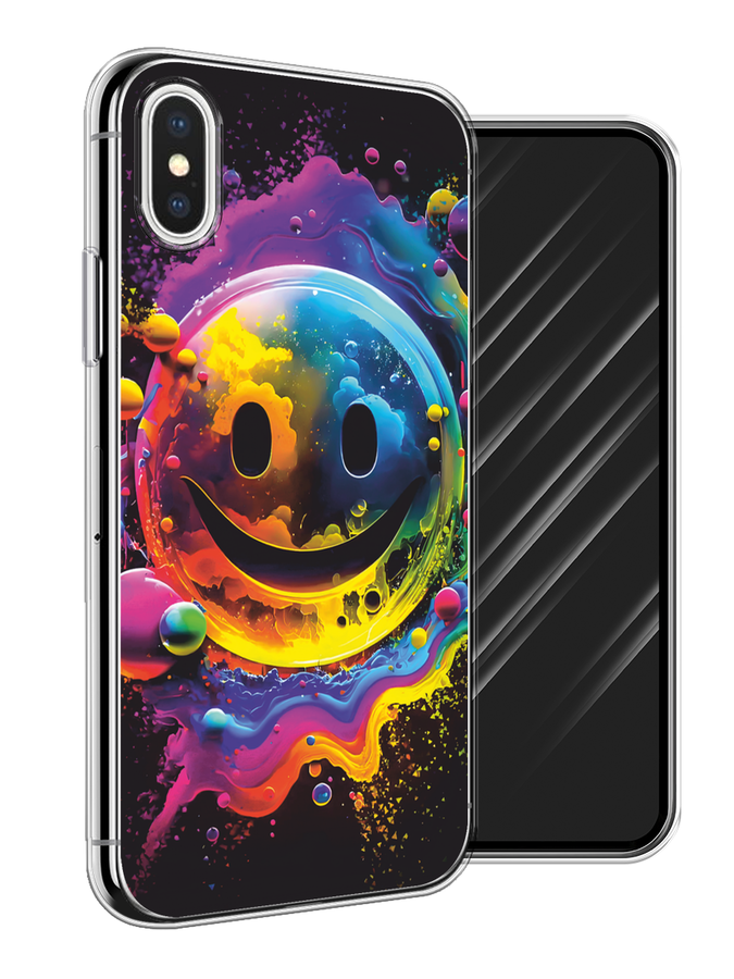 

Чехол Awog на Apple iPhone X/XS "Кислотный смайл", Фиолетовый;желтый;синий, 11850-1