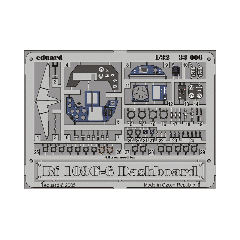 

33006 Eduard 1/32 Фототравление Bf 109G-6 dashboard, Однотонный, 33006