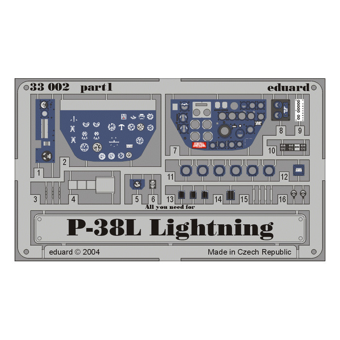 

33002 Eduard 1/32 Фототравление P-38L dashboard, Однотонный, 33002