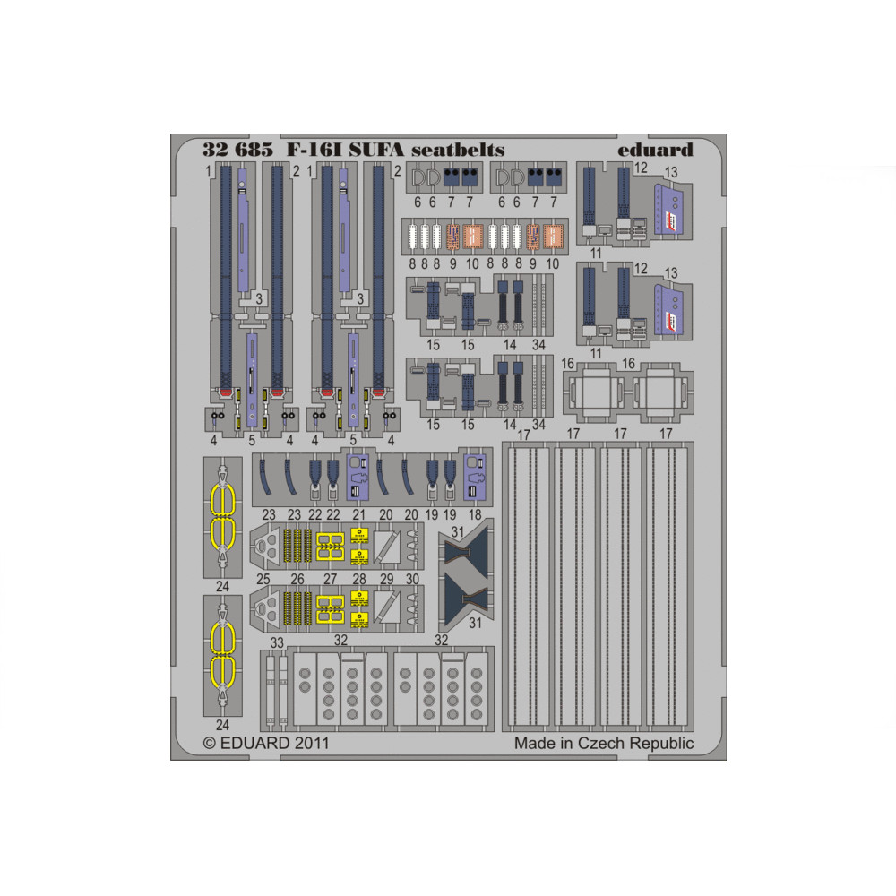 

32685 Eduard 1/32 Фототравление F-16I SUFA seatbelts, Однотонный, 32685