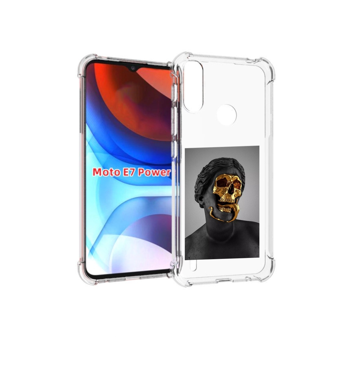 

Чехол MyPads золотой череп в статуе для Motorola Moto E7 Power, Прозрачный, Tocco