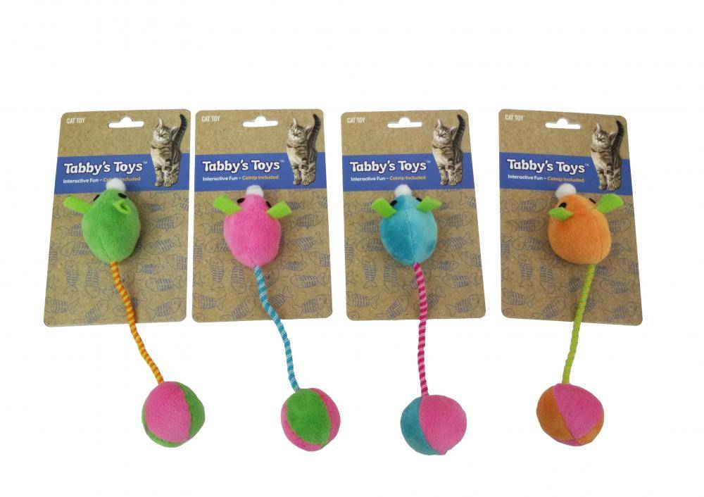 фото Мягкая игрушка для кошек chomper набор мышка с мячиком плюш, разноцветный, 17 см 2 шт