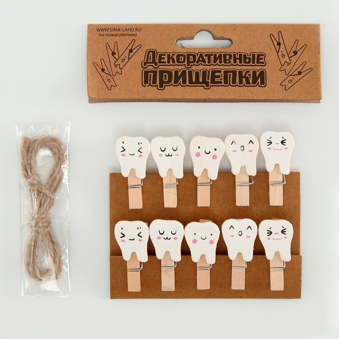 

Прищепки декоративные Зубки 9653171, 1,5 x 12 x 14 см, набор 10 шт, Бежевый;белый