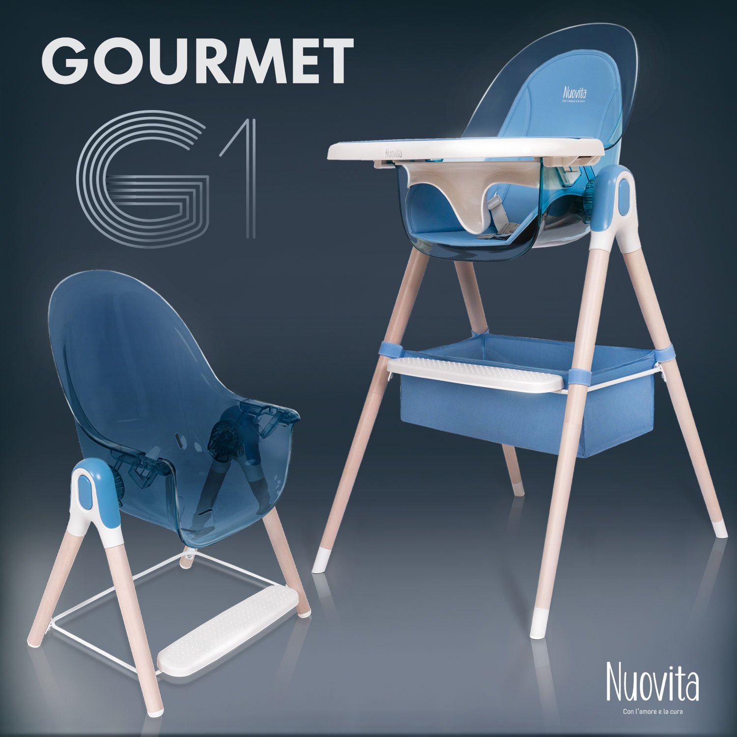 Стульчик для кормления 2 в 1 Nuovita Gourmet G1 Standart (Blu/Голубой) портативный стульчик для кормления madebybear сумка для мамы 2 в 1 rainbow