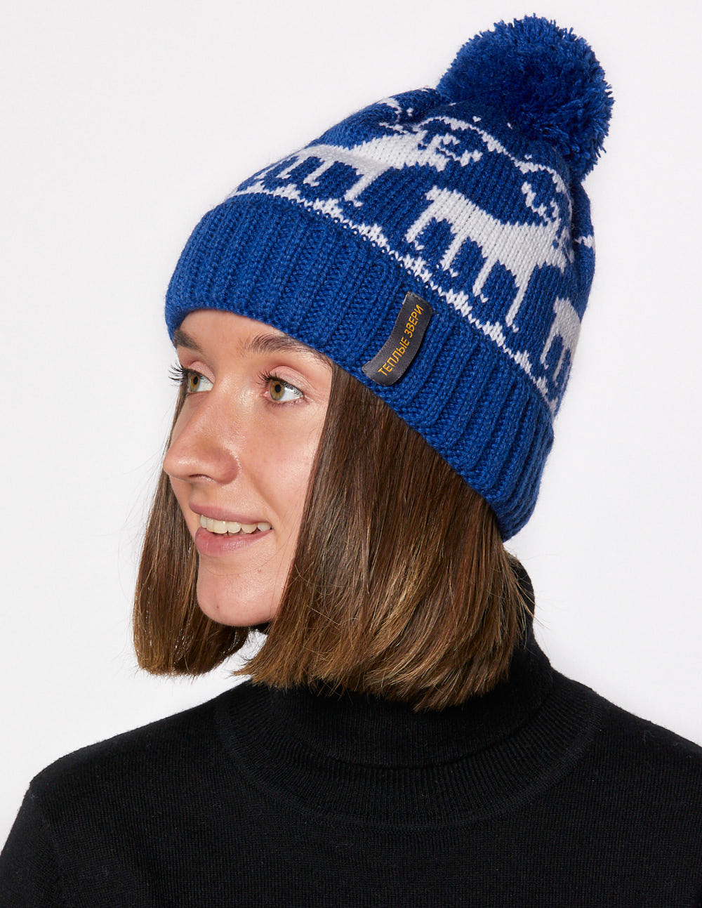 

Шапка бини женская Теплые звери 90005 синяя р. ONE SIZE, 90005