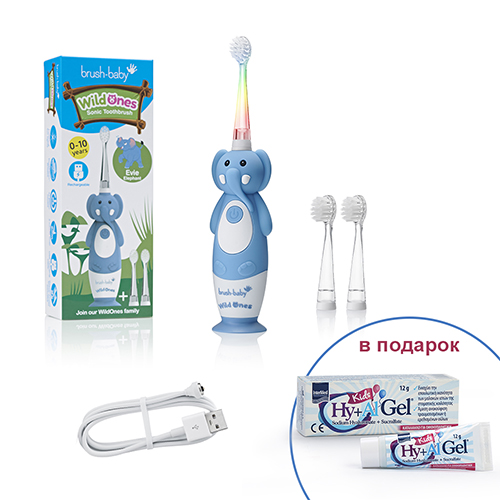 

Звуковая зубная щетка Brush-Baby Sonic WildOnes слон, 0 - 10 лет, подарок