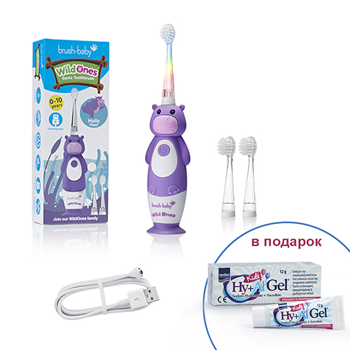 

Звуковая зубная щетка Brush-Baby Sonic WildOnes бегемот, 0 - 10 лет, подарок