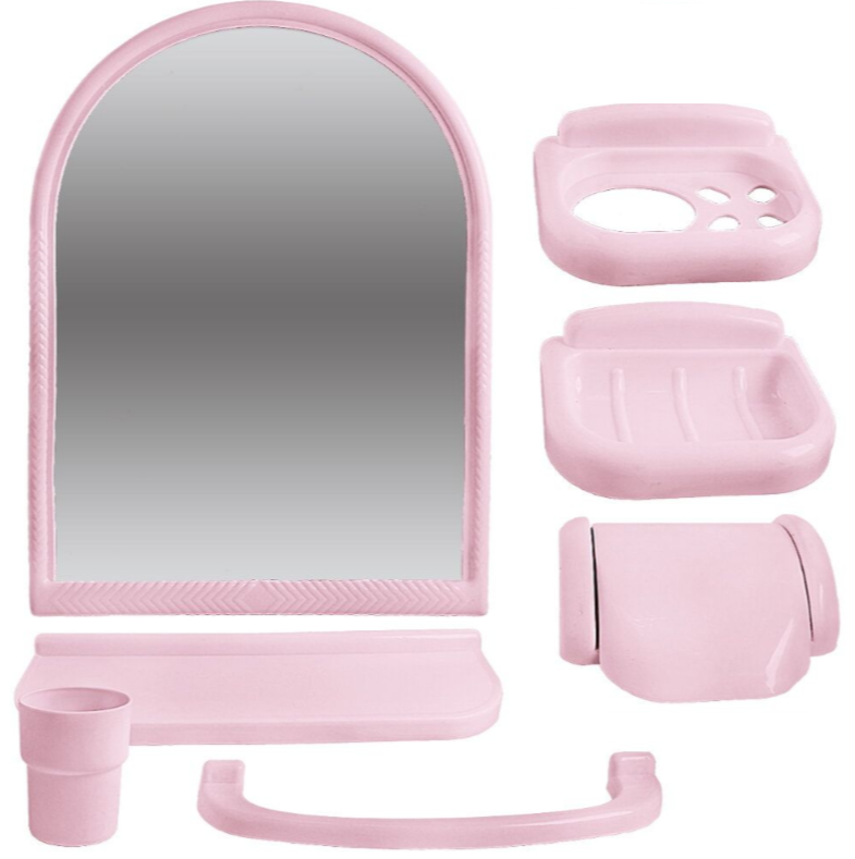 Зеркало 40*55 см с набором для ванной комнаты ЕвроКомфорт, цвет розовый