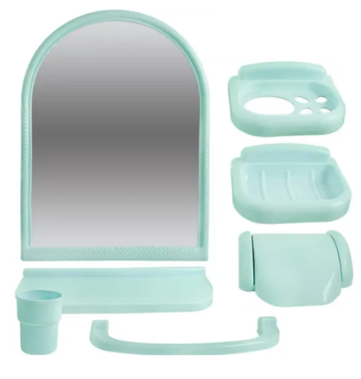 Зеркало 40*55 см с набором для ванной комнаты ЕвроКомфорт, цвет салатовый