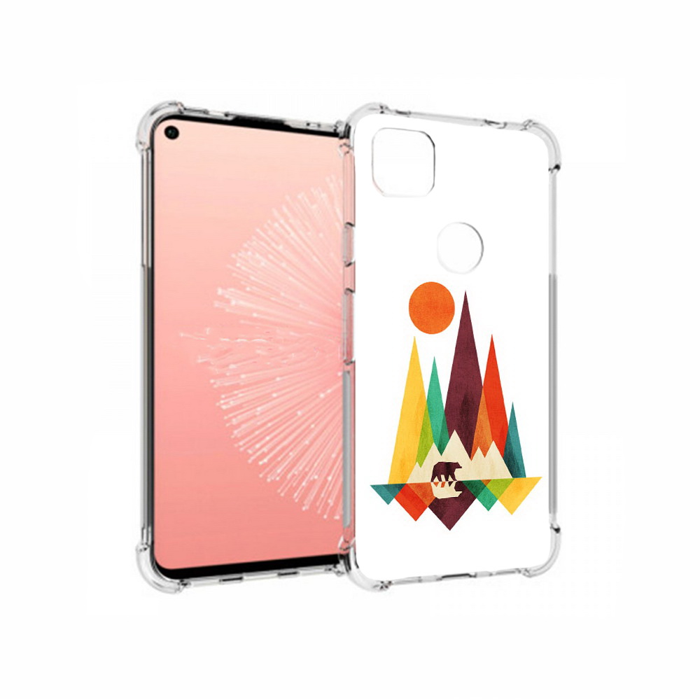 

Чехол MyPads Tocco для Google Pixel 4A нарисованные горы с медведем, Прозрачный, Tocco