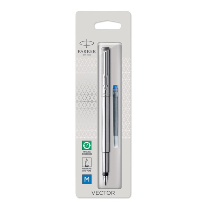 

Parker Ручка перьевая Parker VECTOR STAINLESS STEEL CT, средняя 1.0мм, блистер 1870805