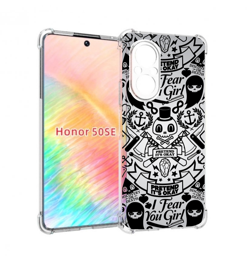 

Чехол бампер MyPads готический-принт для Honor 50 SE противоударный, Прозрачный, Tocco