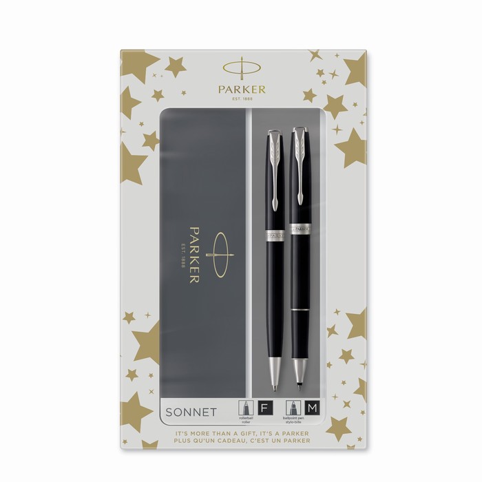 

Parker Набор Parker SONNET BLACK CT: ручка шарик 1.0 черн+ручка-роллер 1.0 черн, подар/уп