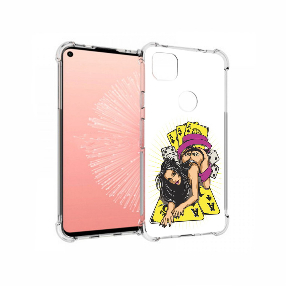 Чехол MyPads Tocco для Google Pixel 4A нарисованная девушка с игровыми картами
