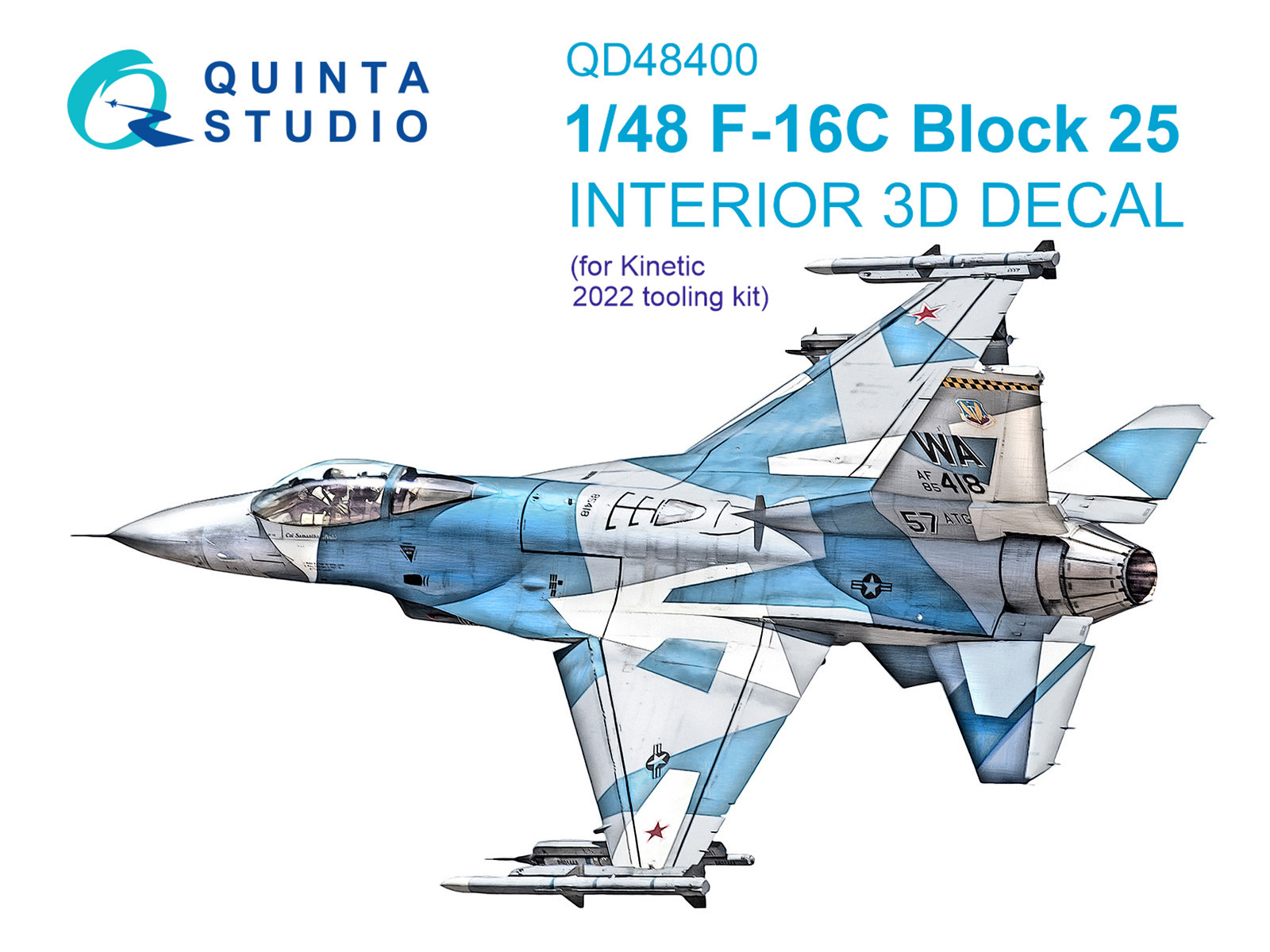 3D Декаль Quinta Studio 1/48 интерьера кабины F-16C block 25 Kinetic 2022г QD48400