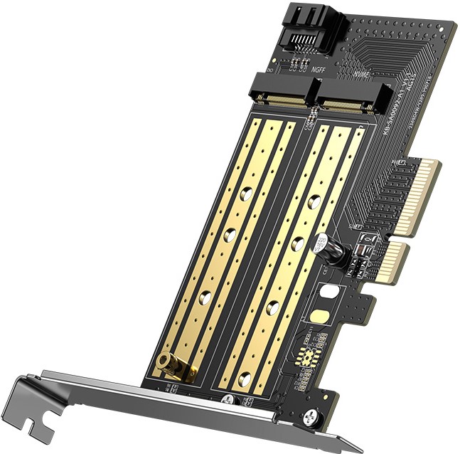 

Адаптер-переходник PCI-E на 2 M2 SSD NGFF и NVMe + SATA 3.0 6 Gb/s, KP6
