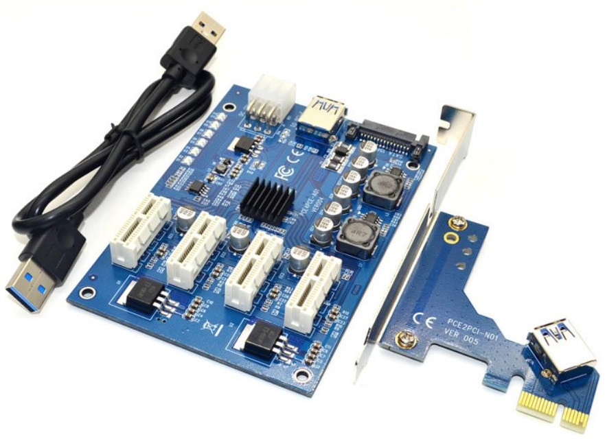 

Адаптер расширитель PCI-E 1x на 4 PCI-E 1x c USB 3.0 питанием 6 PIN и SATA 3.0 6 GB/s, PX25