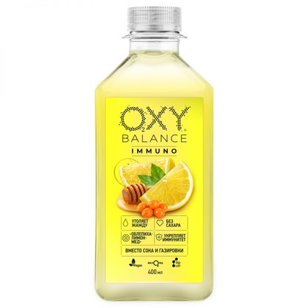 Напиток безалкогольный негазированный OXY BALANCE ИММУНО облепиха-лимон-мед 400 мл.