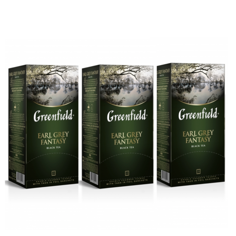 Чай черный Greenfield Earl Grey Fantasy, 3 упаковки по 25 пакетиков