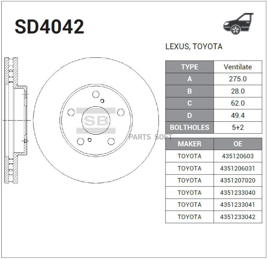 

Диск Тормозной Передний Toyota Camry V10/V20 Sd4042 Sangsin brake арт. SD4042