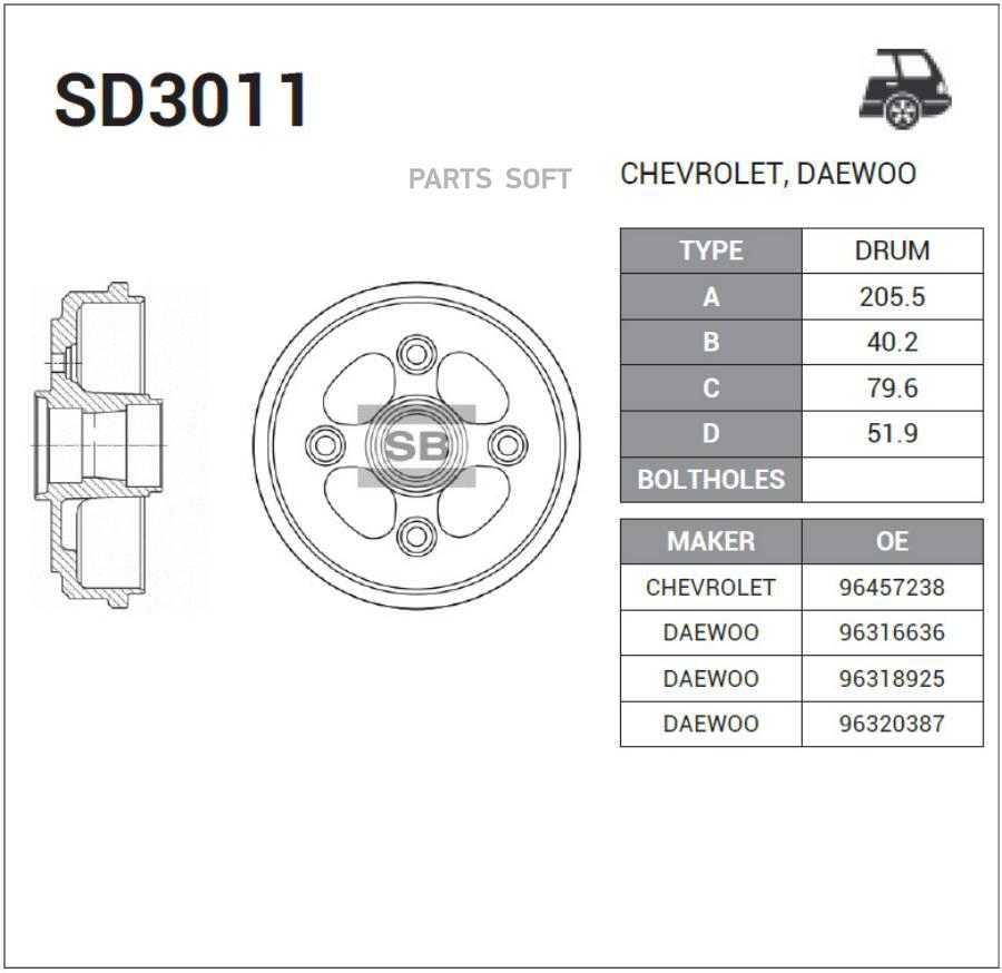 Барабан Тормозной Daewoo Matiz Sd3011 Sangsin brake арт. SD3011
