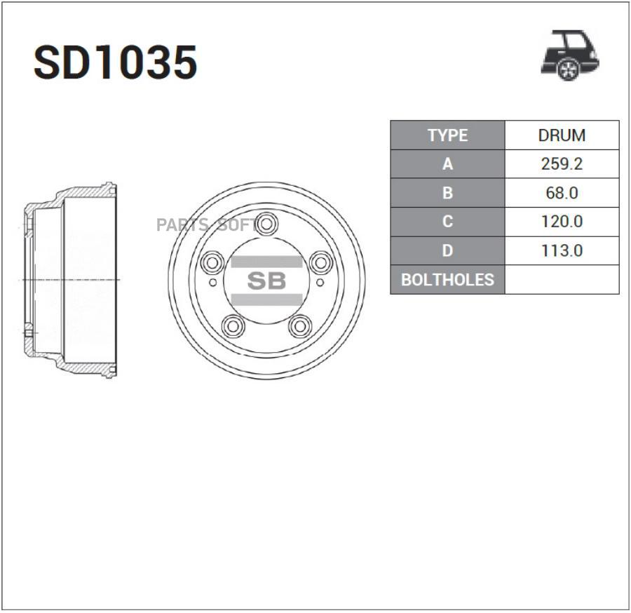 Барабан Тормозной Hyundai Porter Ii Sd1035 Sangsin brake арт. SD1035