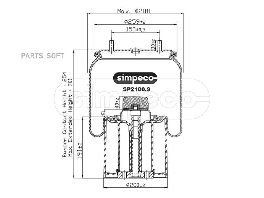 SIMPECO SP21009013 Пневморессора (с пласт. стаканом) HCV