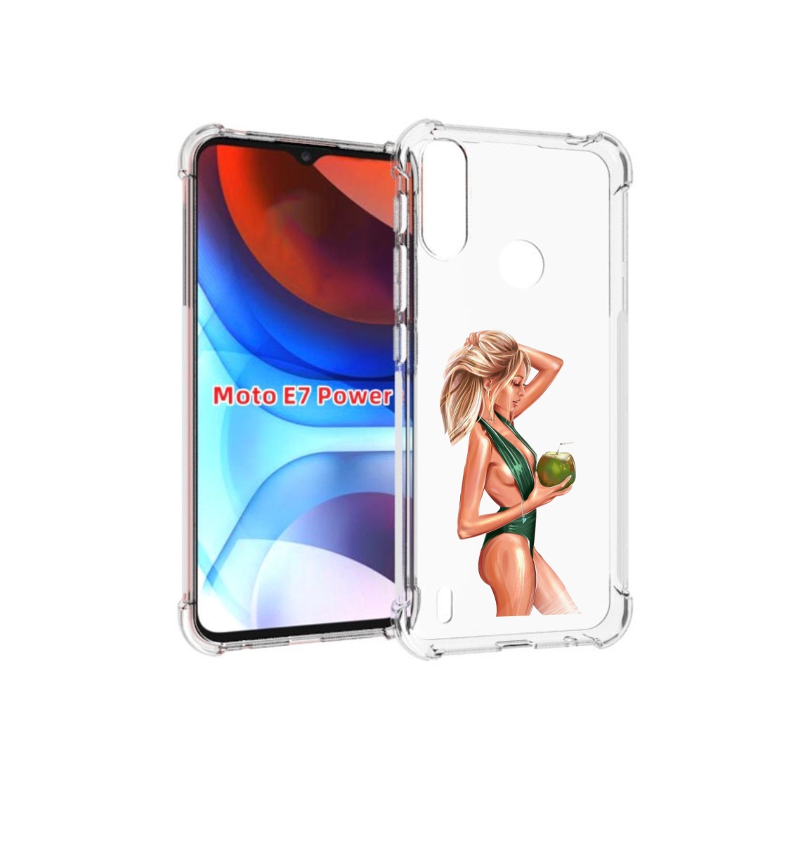 Чехол MyPads девушка-с-кокосом-в-зеленом-купальнике женский для Motorola Moto E7 Power
