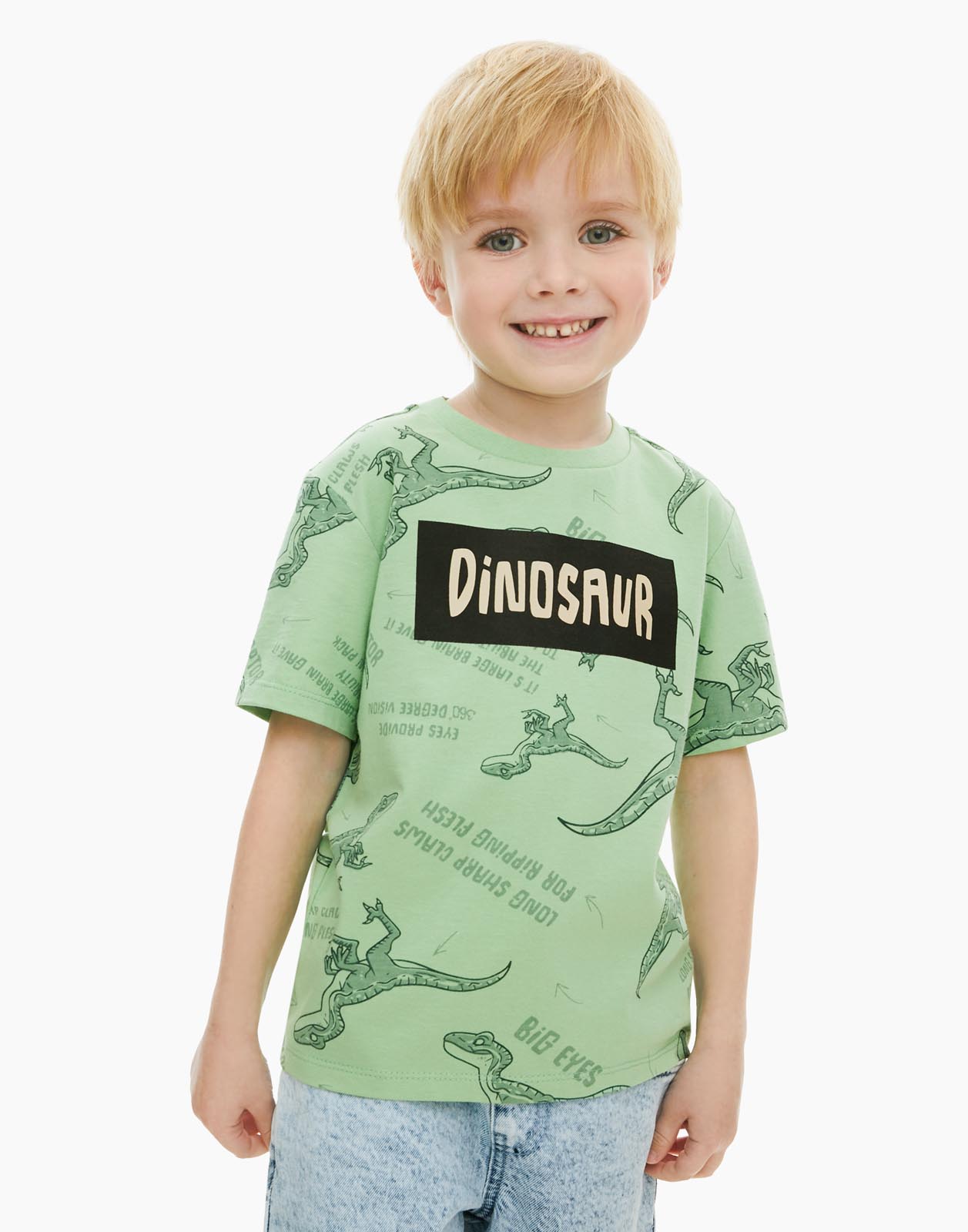 Оливковая футболка с принтом динозавров для мальчика 12мес/80