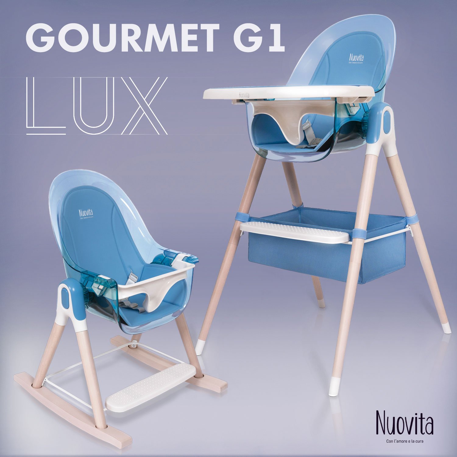 Стульчик для кормления 3 в 1 Nuovita Gourmet G1 Lux (Blu/Голубой) стульчик для кормления nuovita gourmet 2 в 1