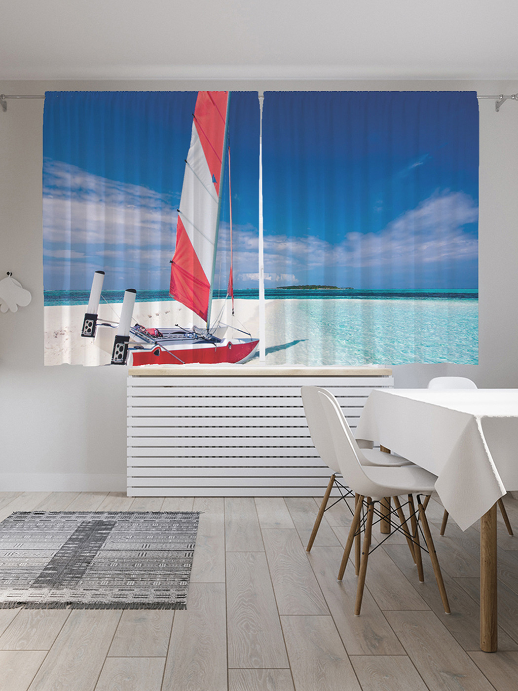 

Шторы с фотопечатью "Парусник на берегу" из сатена, 290х180 см