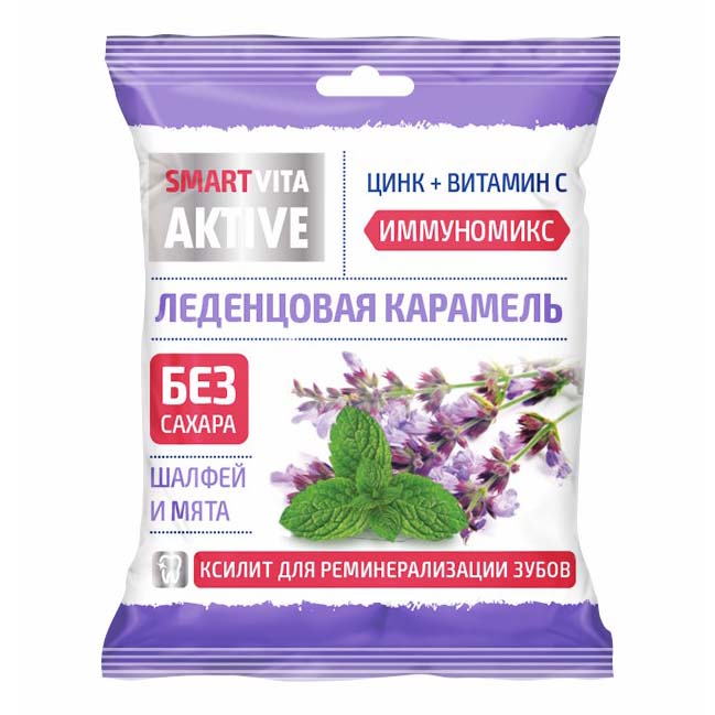 

Карамель леденцовая Vita Aktive без сахара с цинком и витамином С со вкусом шалфея 60 г