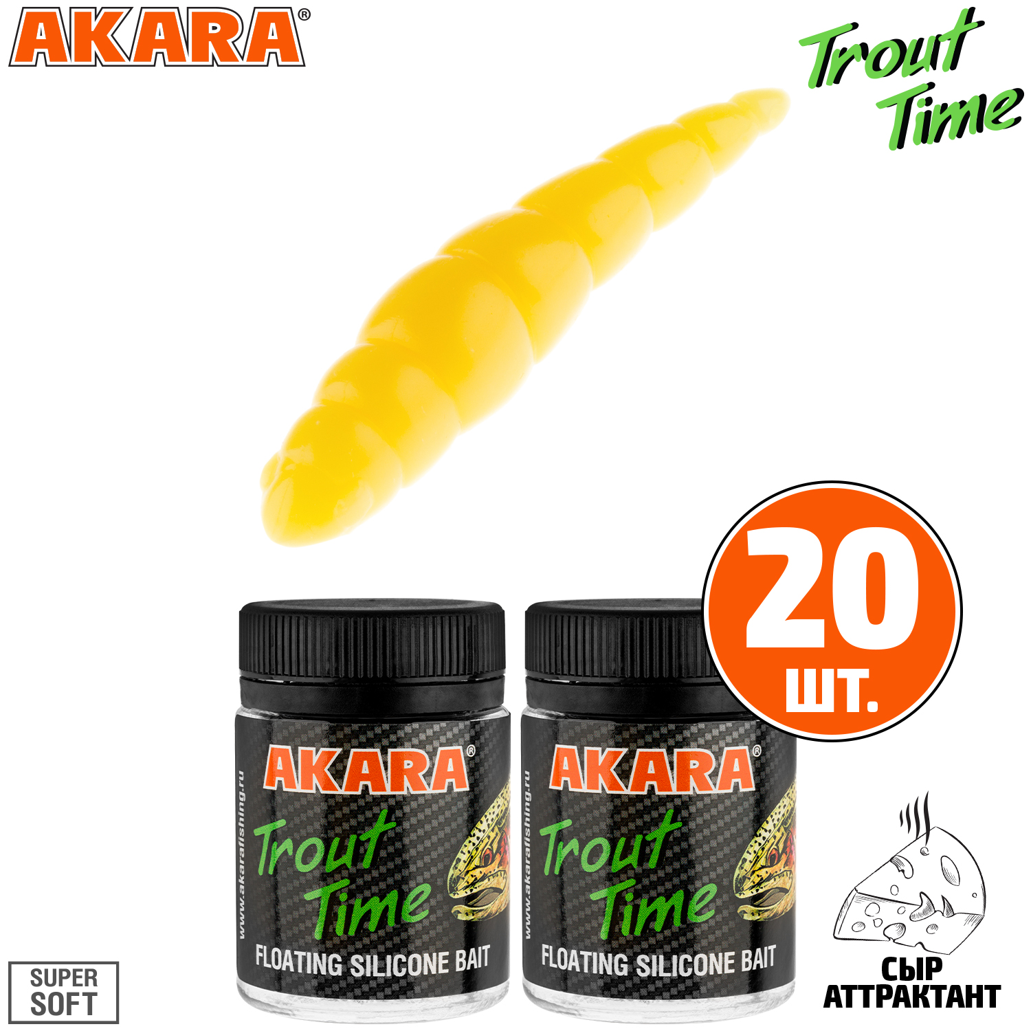 

Силиконовая приманка Akara Trout Time DOLLY 1.8 Cheese 446 (20 шт.), DOLLY 1.8 Сыр