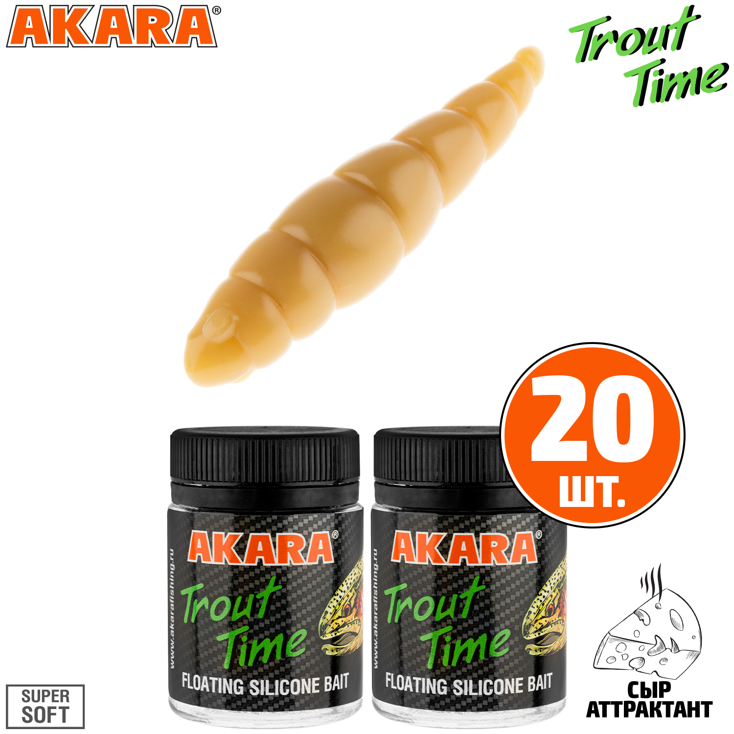 

Силиконовая приманка Akara Trout Time DOLLY 1.8 Cheese 445 (20 шт.), DOLLY 1.8 Сыр
