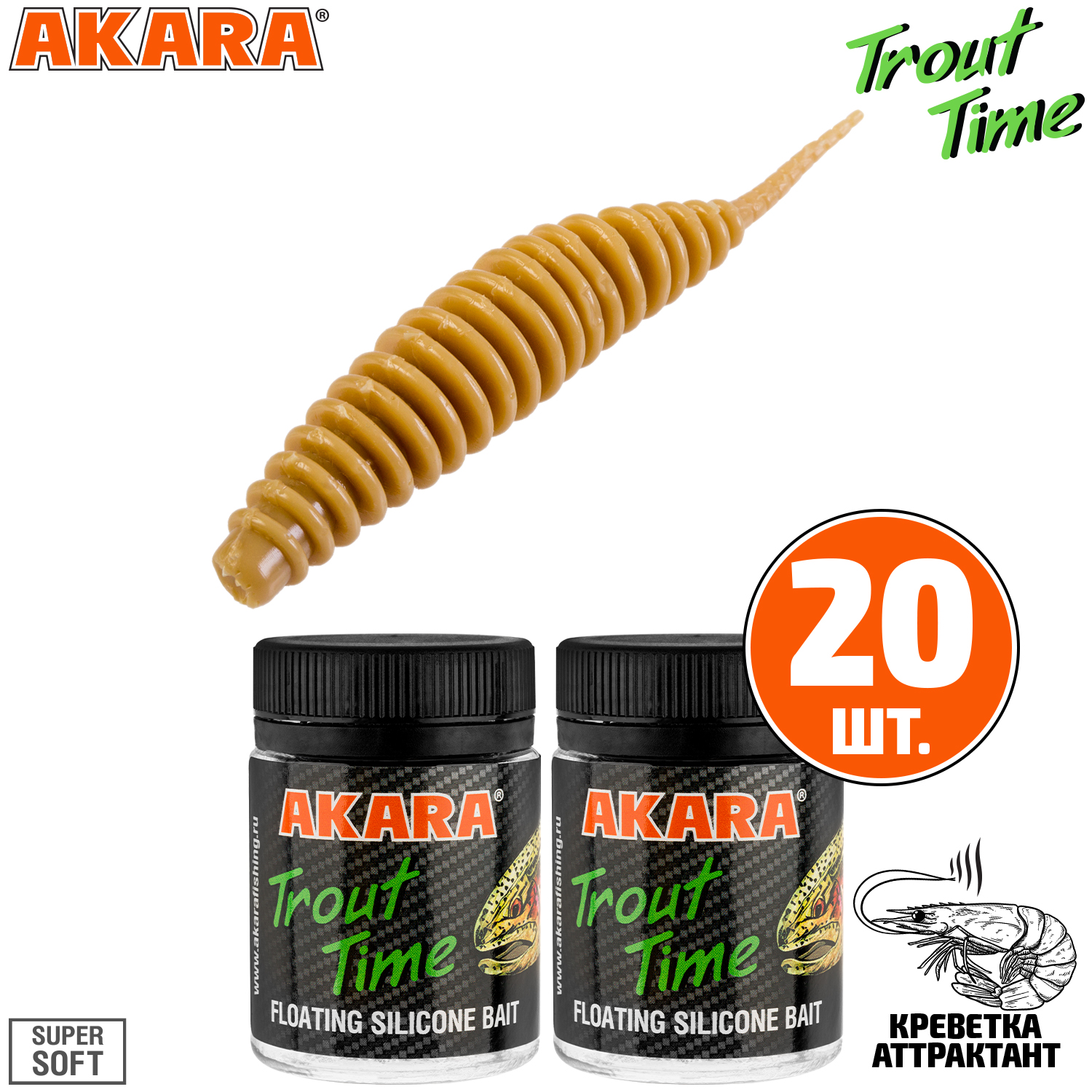 

Силиконовая приманка Akara Trout Time REX 1.5 Shrimp 445 (20 шт.), REX 1.5 Креветка