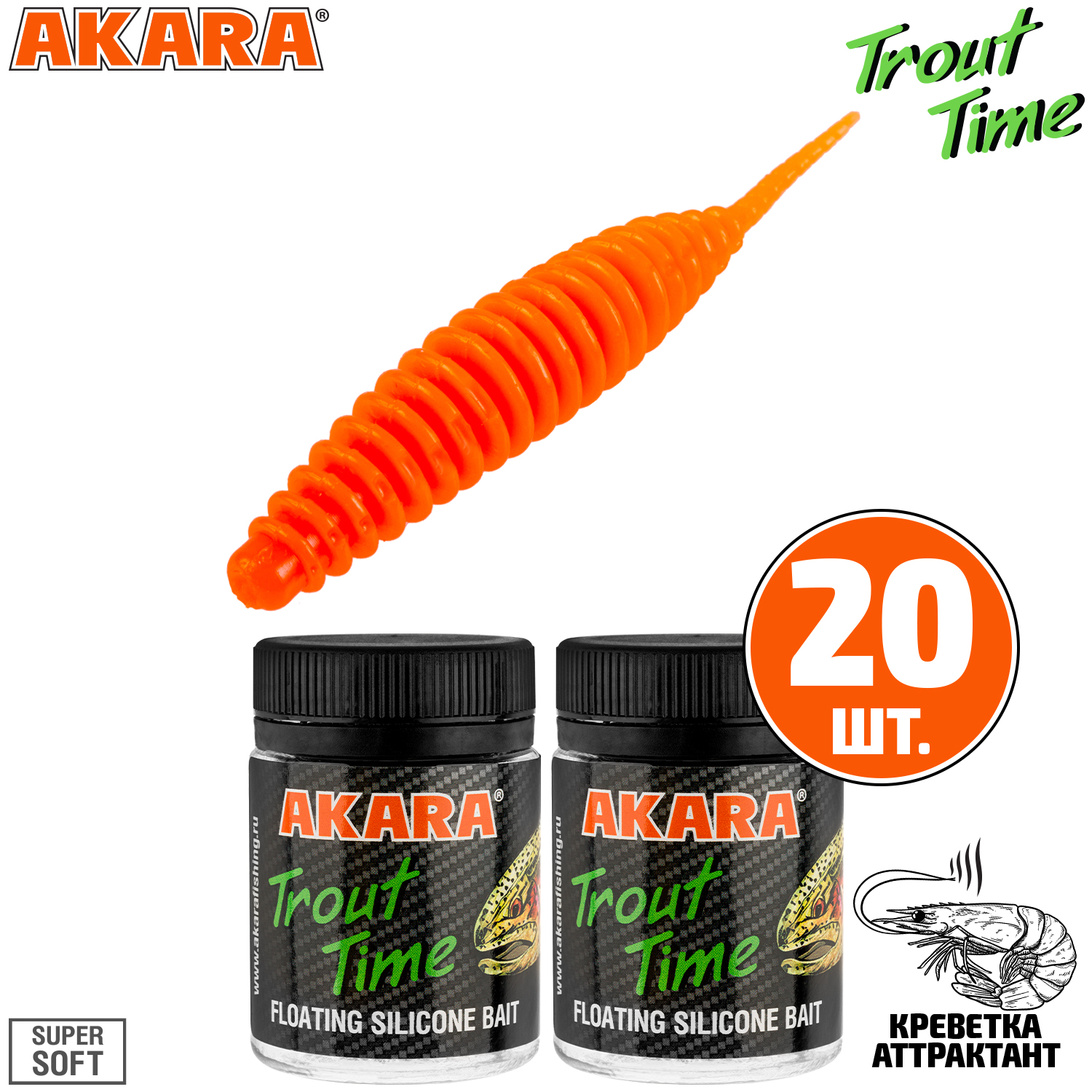 

Силиконовая приманка Akara Trout Time REX 1.5 Shrimp 100 (20 шт.), REX 1.5 Креветка