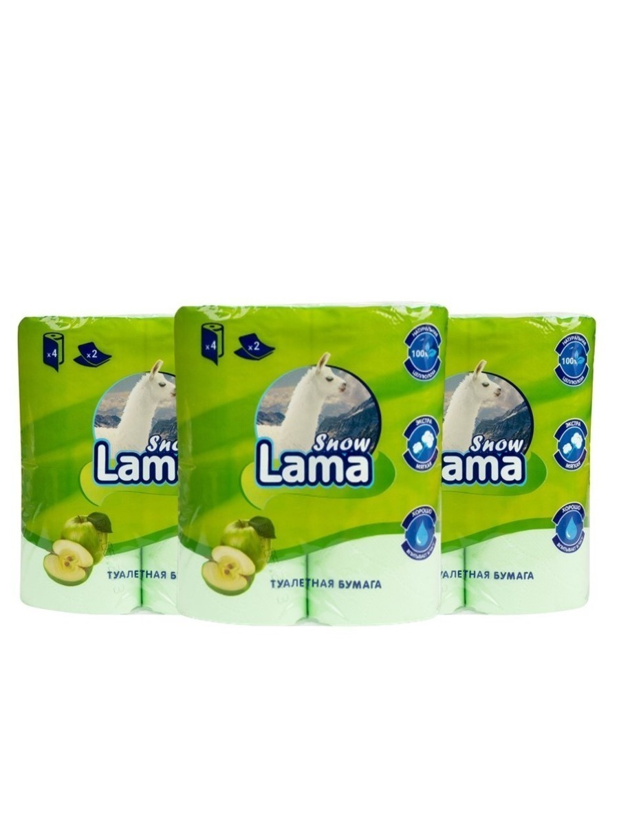 

Туалетная бумага Snow Lama зеленая двухслойная, 3 уп. по 4 рул., 04363