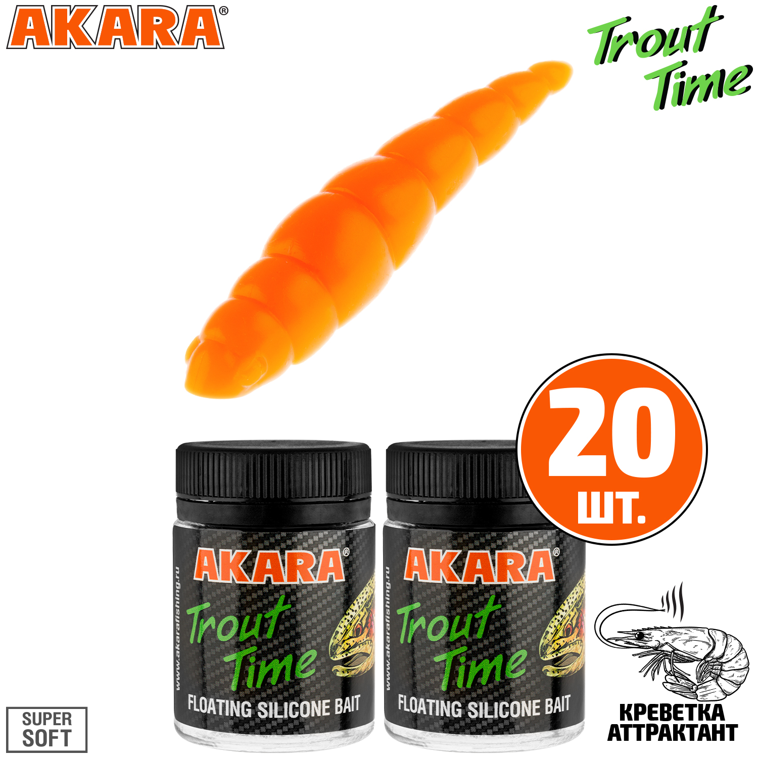 

Силиконовая приманка Akara Trout Time DOLLY 1.8 Shrimp 100 (20 шт.), DOLLY 1.8 Креветка