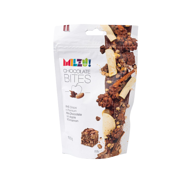

Конфеты из молочного шоколада с ржаными хлопьями, яблоком и корицей, MILZU 100 г