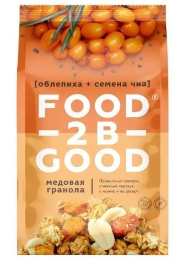 Мюсли запеченные Food-2be-Good медовая гранола с облепихой и семенами чиа, 250 г х 2 шт